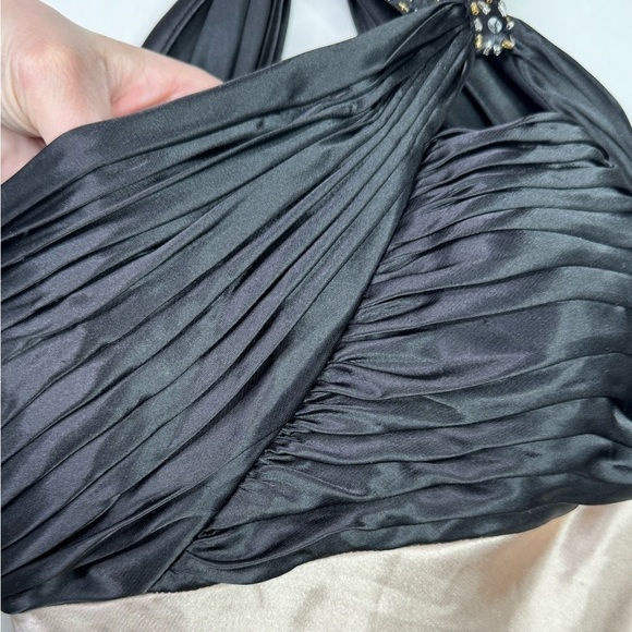 Vintage NWT Adrianna Papell Champagne Black Asymmetrical Neckline Gown Dress - Picture 8 of 14